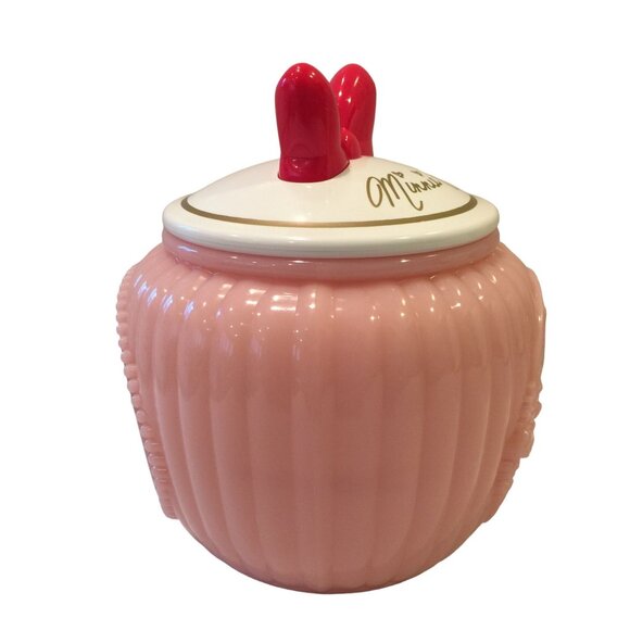 Tokyo Disney Resort Minnie Mouse Pink Ribbed Plastic Candy Box with Red Bow - Picture 5 of 6